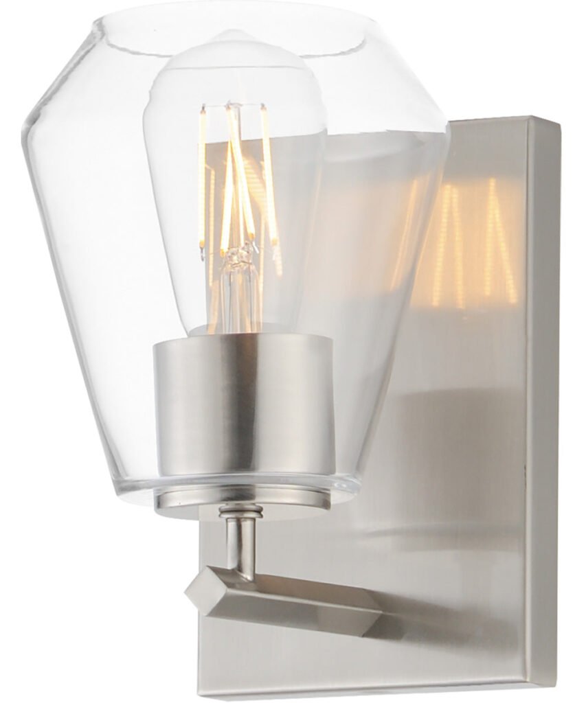 Vimioso Angular Clear Glass Satin Nickel Wall Sconce