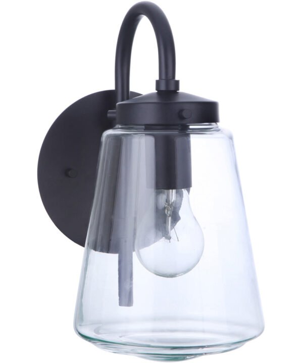 Marvão Navy Outdoor Wall Sconce with Arched Arm and Hanging Glass Lantern