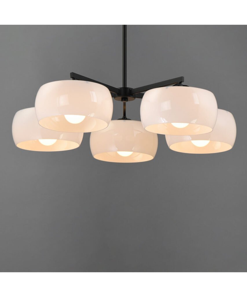 Kymi Matte Black White Glass Ring Low Chandelier – image 3