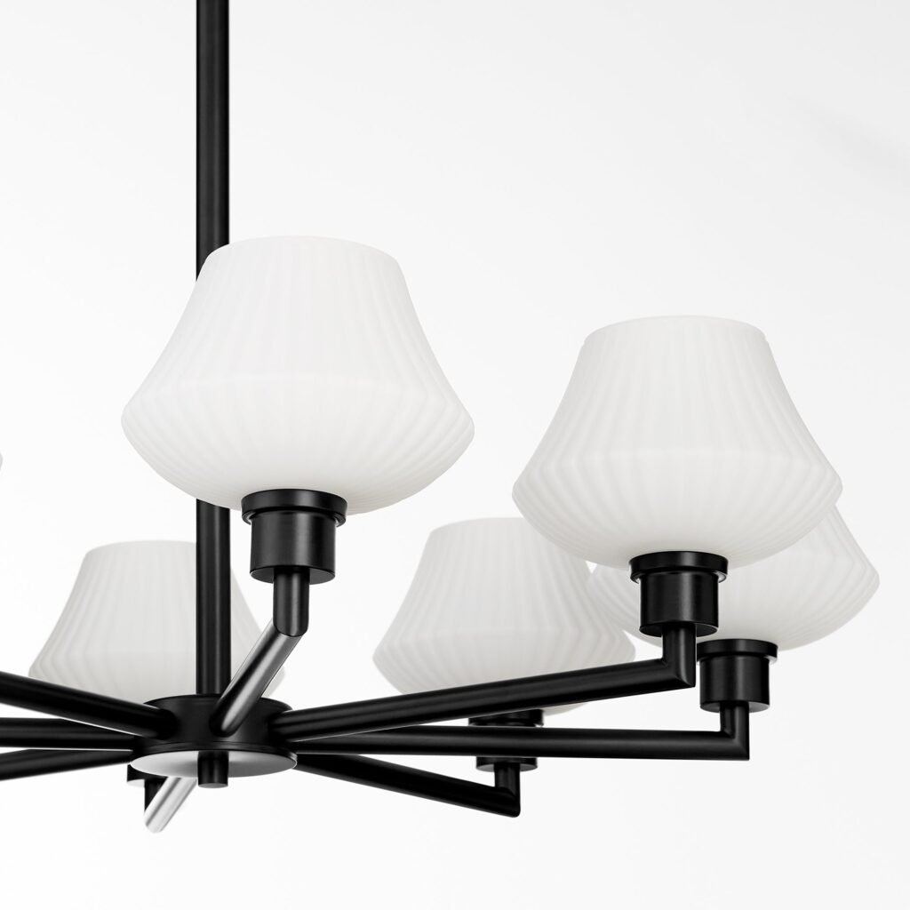 Gradac Matte Black Eight Arm White Head Chandelier – image 3