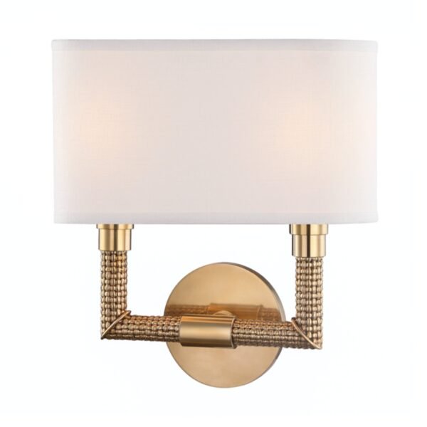 Almeida Wide Linen Shade Double Light Brass Wall Sconce