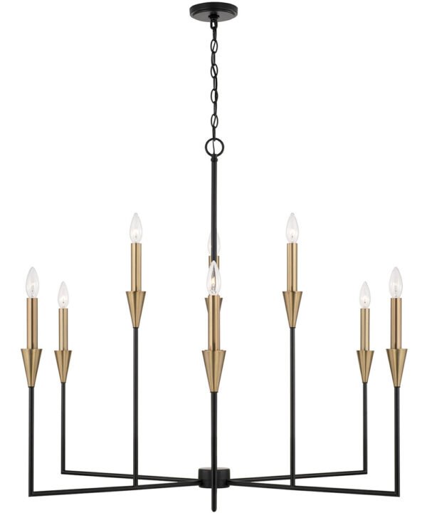 Gruissan Nine Arm Brass Black Chandelier