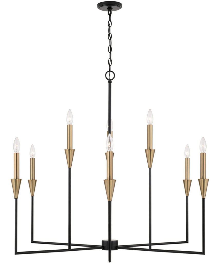 Gruissan Nine Arm Brass Black Chandelier