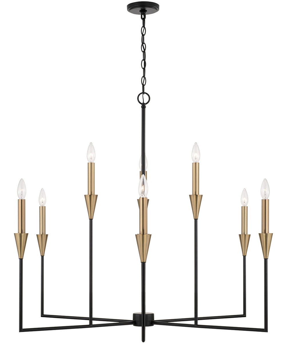 Gruissan Nine Arm Brass Black Chandelier