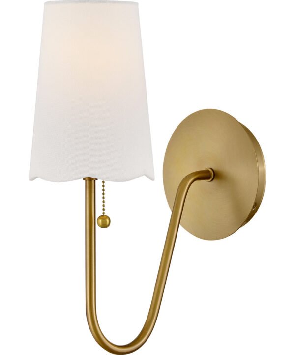 Sagres Wavy Linen Shade Curved Arm Brass Wall Sconce