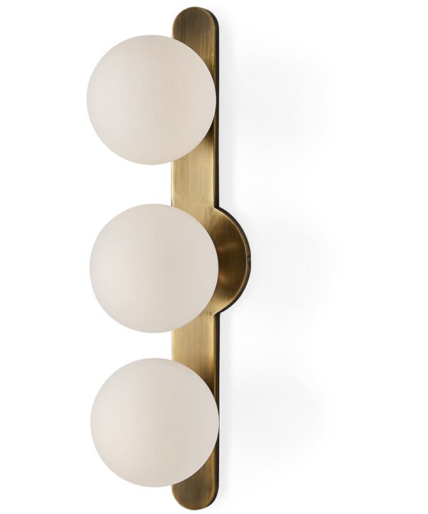 Buja Three Opal Globe Brass Wall Sconce