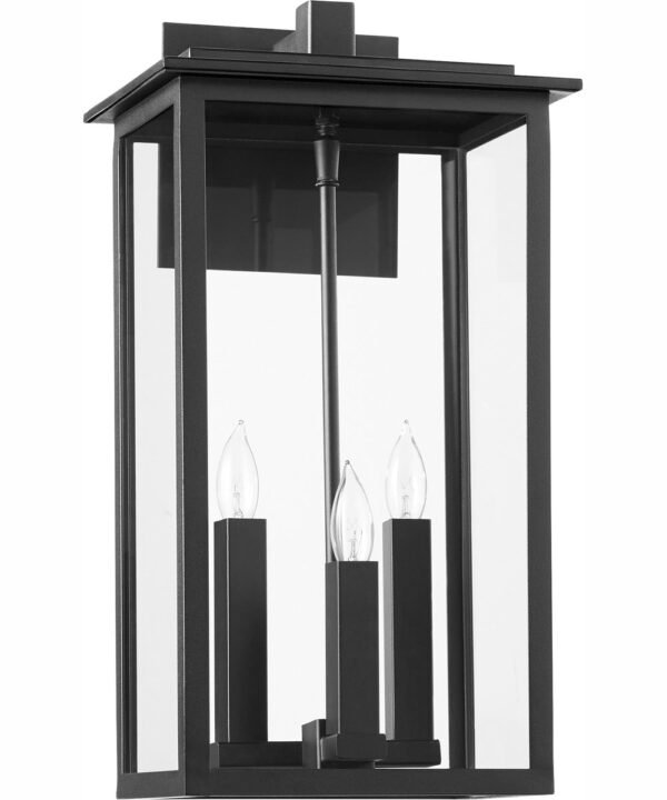 Sarakina Three Candle Box Shaped Textured Black Lantern Outdoor Wall Light