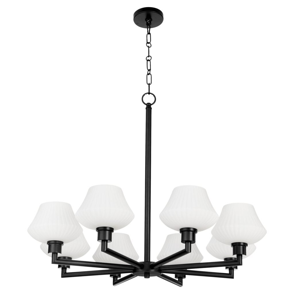 Gradac Matte Black Eight Arm White Head Chandelier