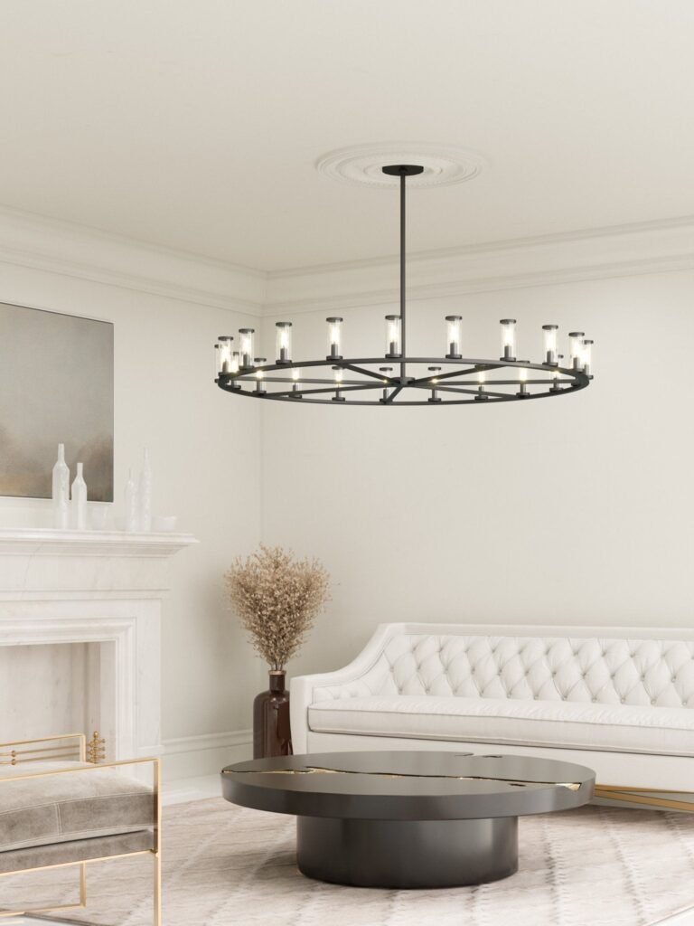Roquefort Black Glass Cylinder Ring Chandelier – image 2
