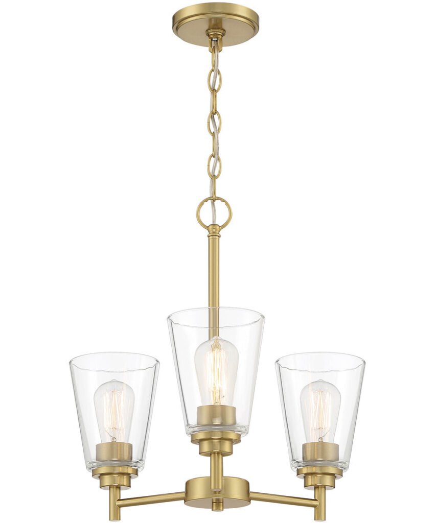 Byblos Clear Glass Gold Three Arm Chandelier