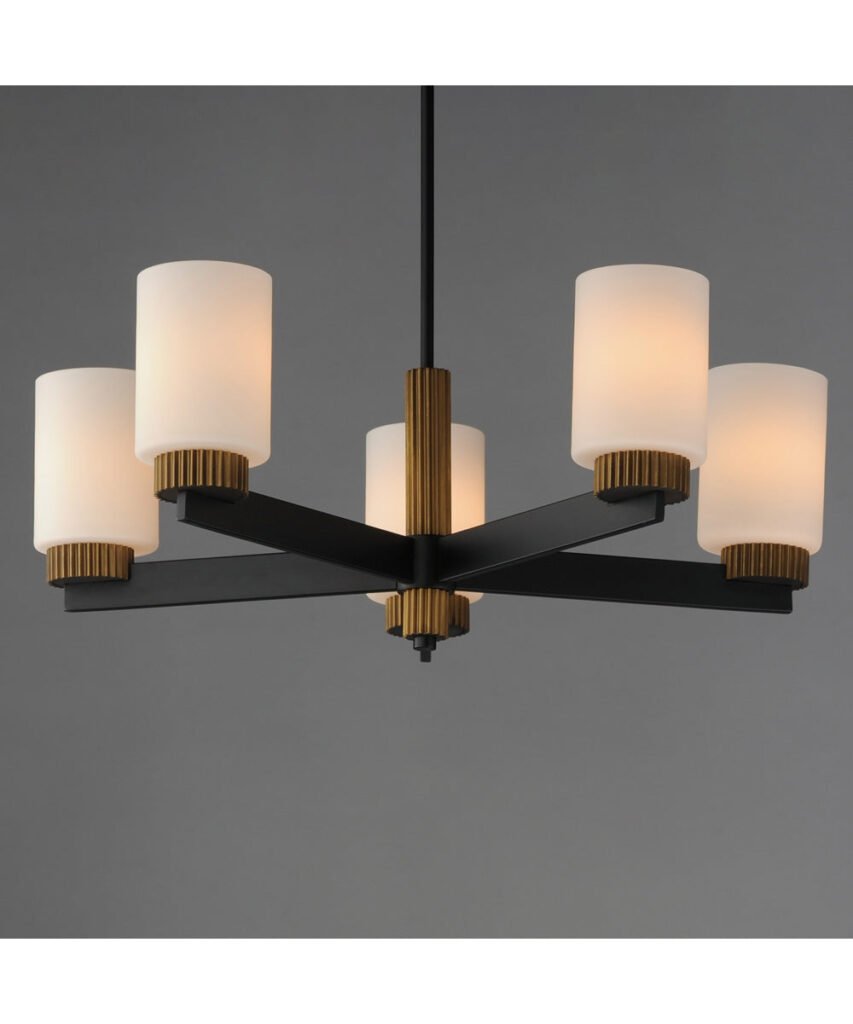 Selca Black Antique Brass Five Arm Opal Glass Chandelier – image 3