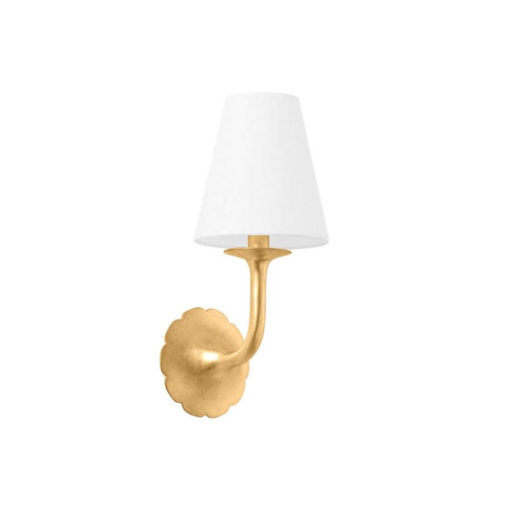 Umbertide Gilded Curved Arm Linen Shade Wall Sconce