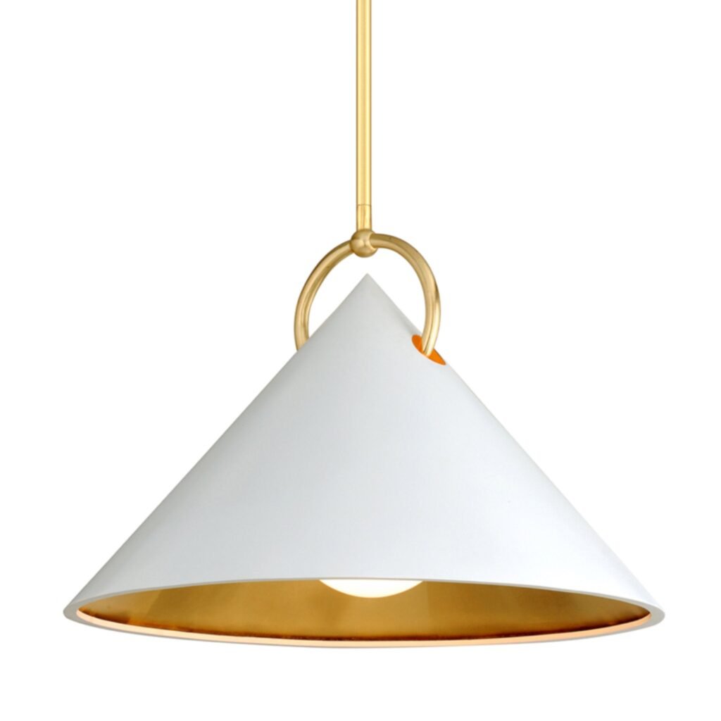 Berceto Gold Leaf Lined White Conical Pendant