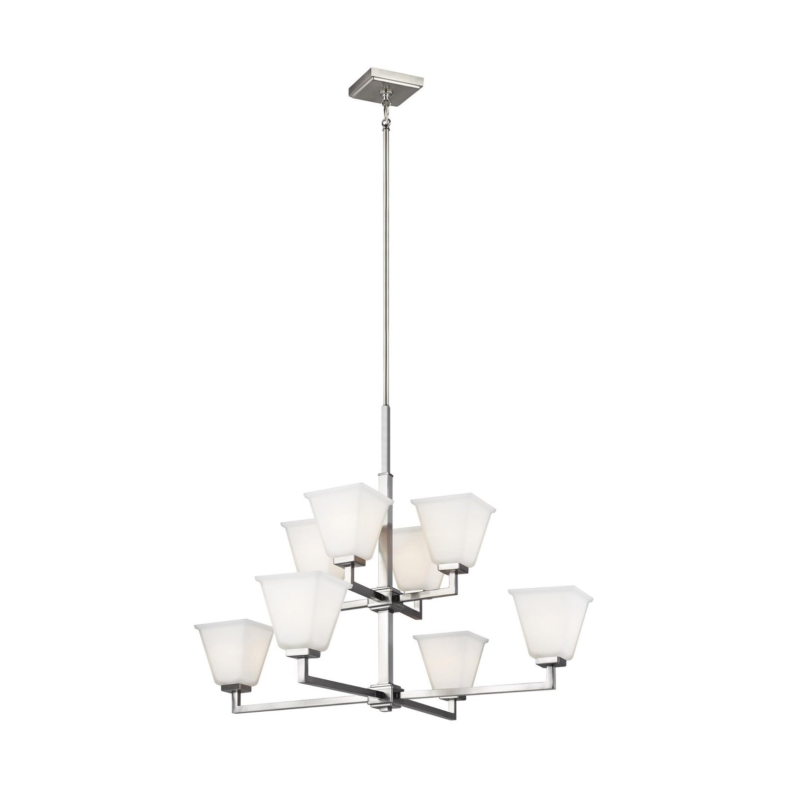 Fanari Brushed Nickel Square Glass Eight Arm Chandelier