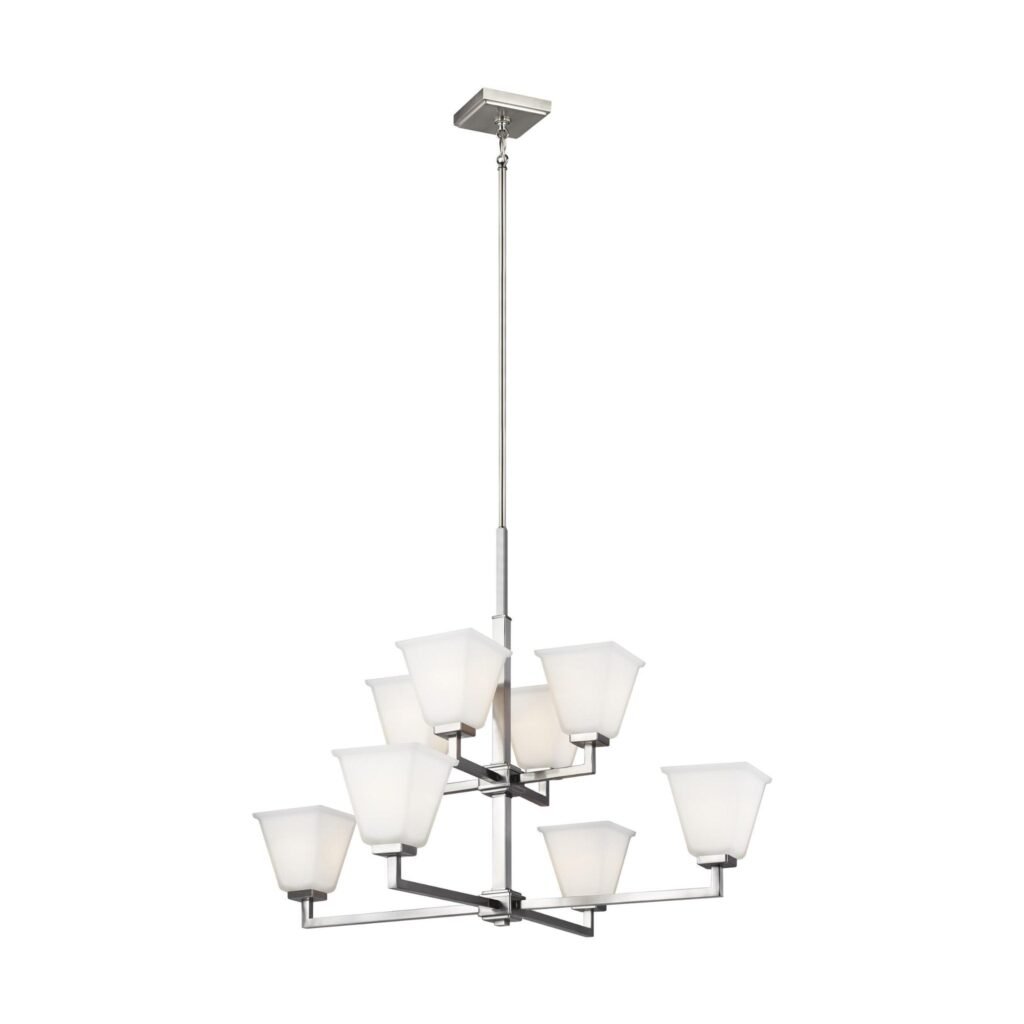 Fanari Brushed Nickel Square Glass Eight Arm Chandelier