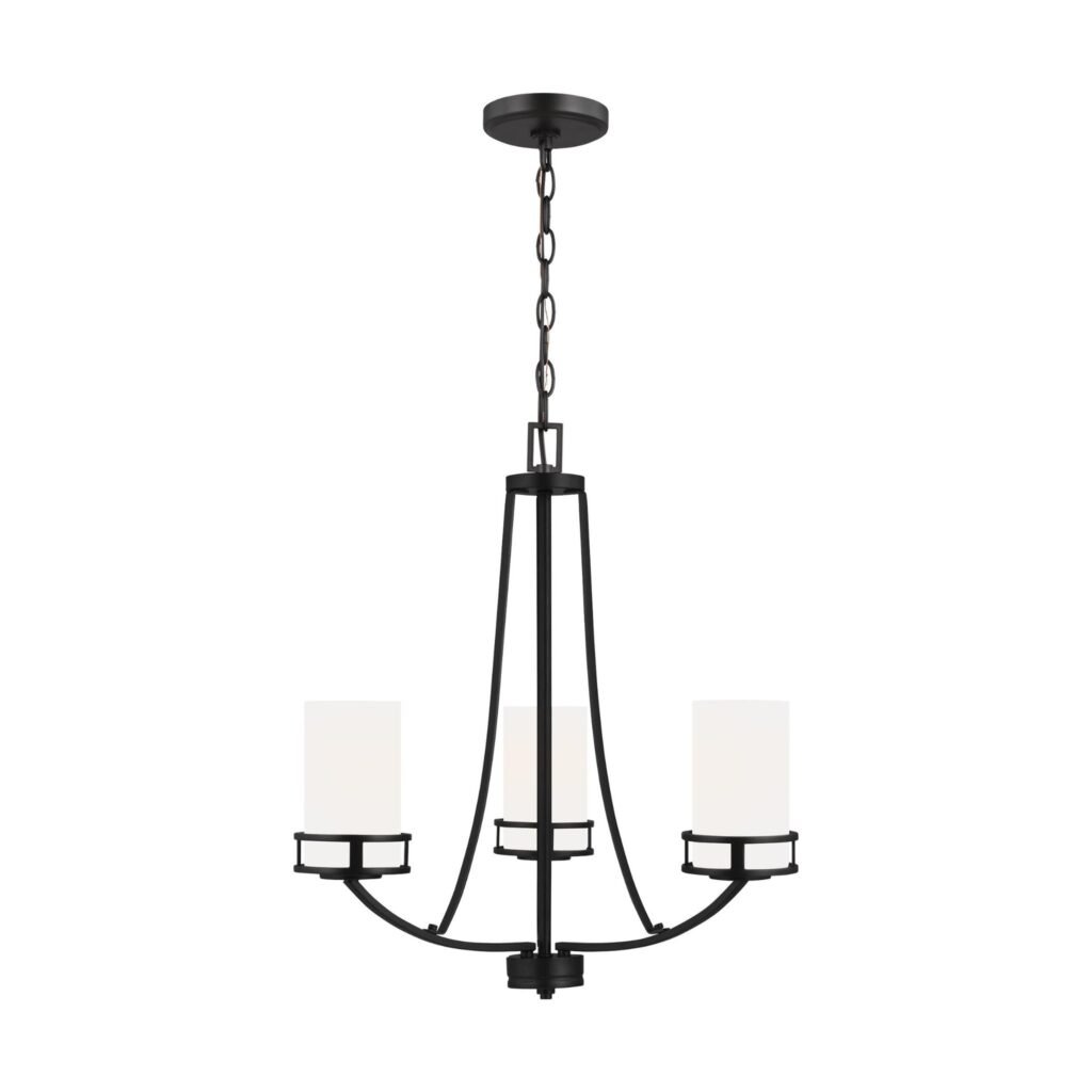Caldetes Frosted Glass Black Three Arm Chandelier