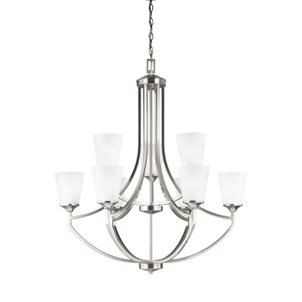Ganges Nickel Long Arm Nine Light Chandelier