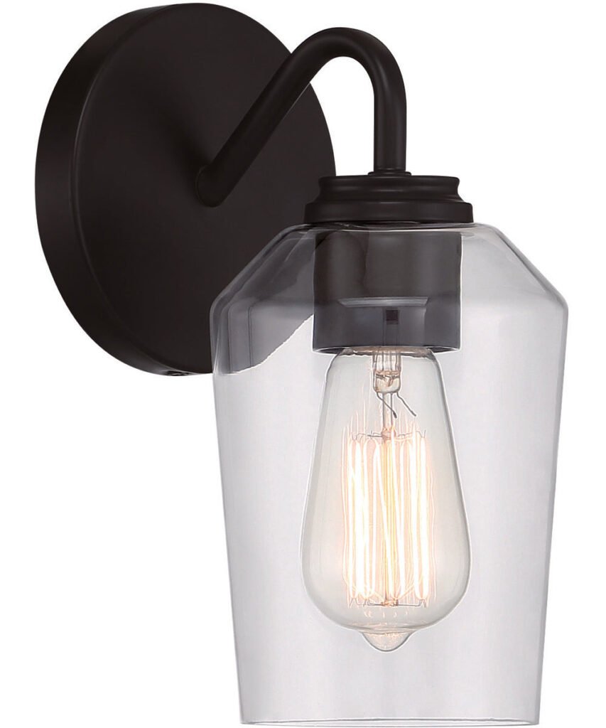 Pioppi Conical Clear Glass Matte Black Bathroom Wall Sconce – image 2