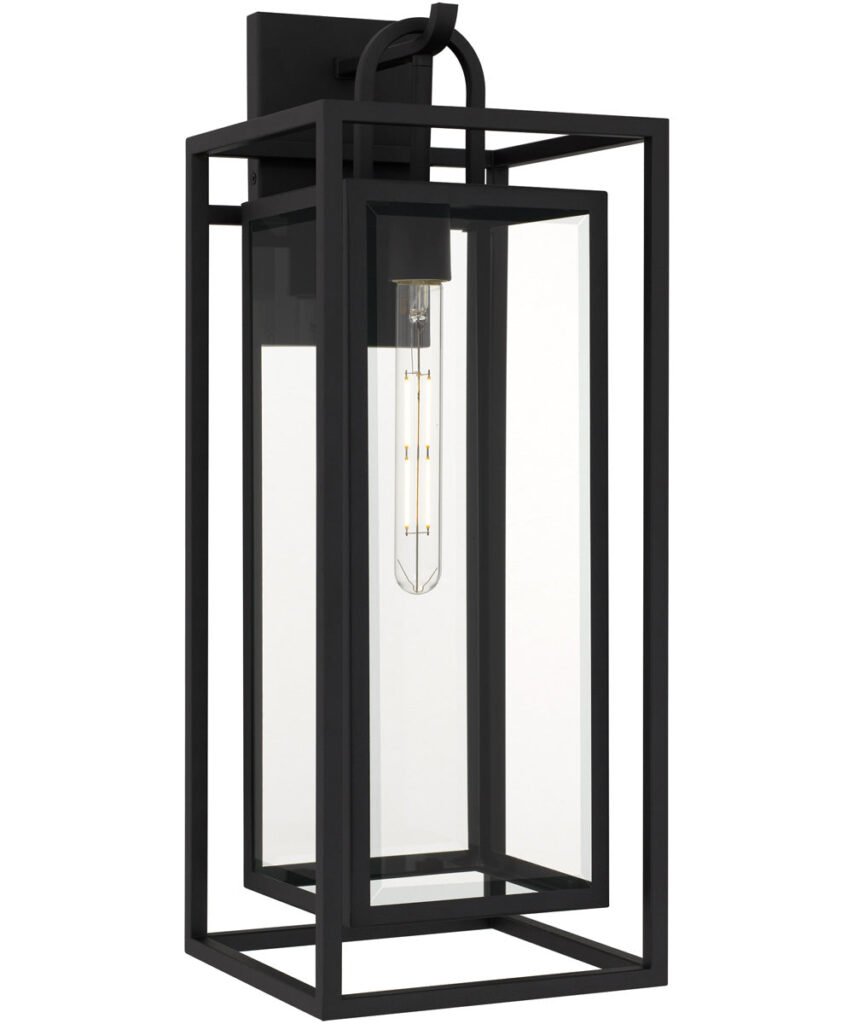 Setúbal Long Cage Bevelled Glass Matte Black Lantern Outdoor Wall Light