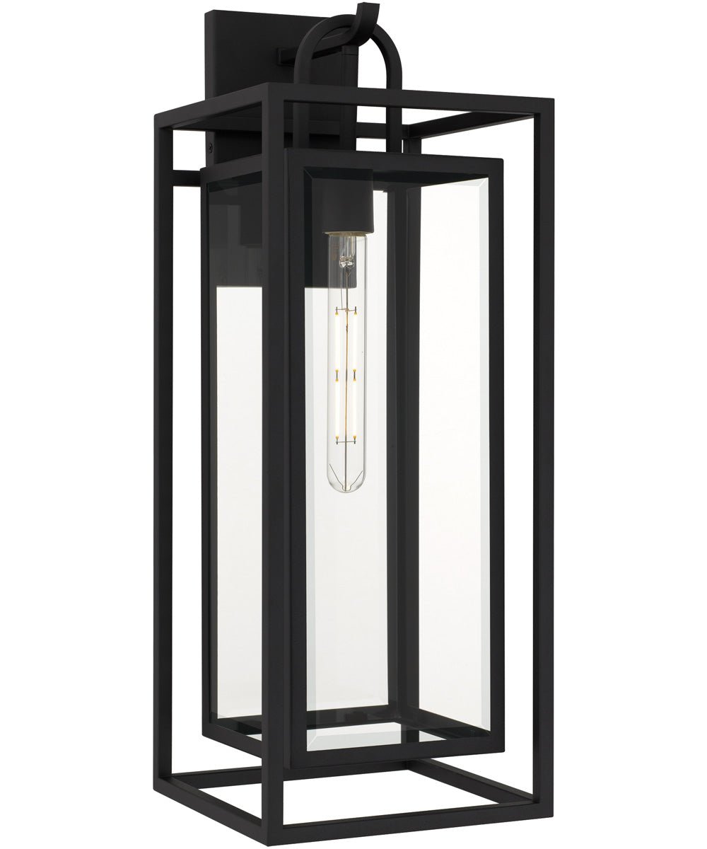 Setúbal Long Cage Bevelled Glass Matte Black Lantern Outdoor Wall Light