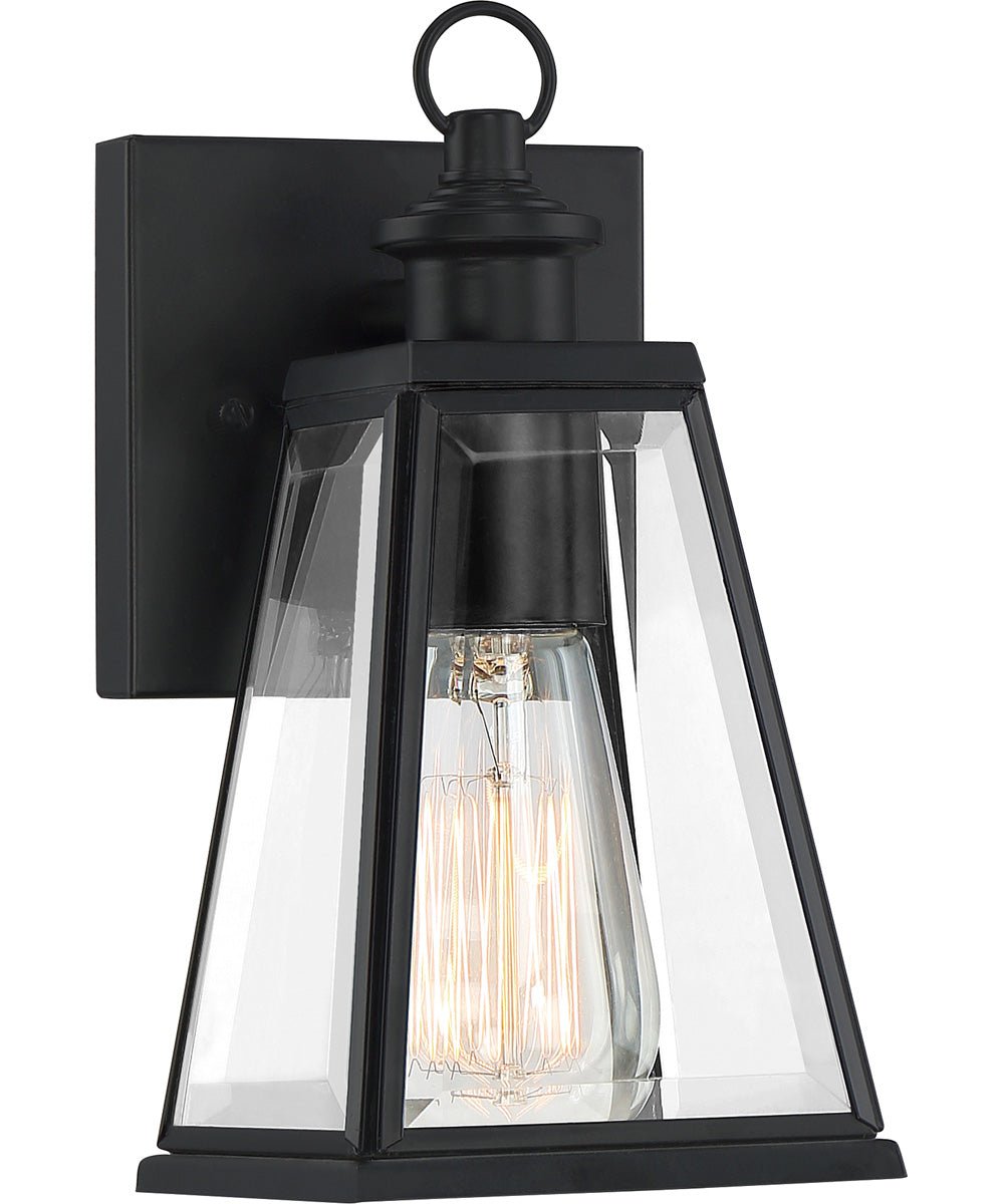Zambujeira Conical Bevelled Glass Small Black Outdoor Wall Light