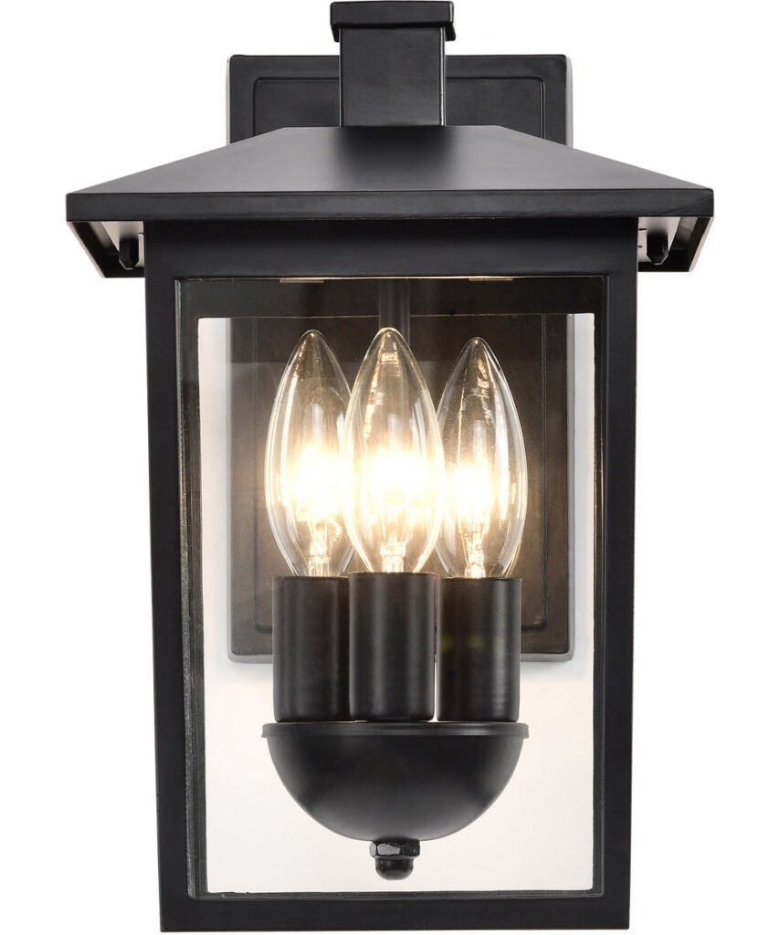 Ansedonia Wide Roof Three Candle Black Lantern Outdoor Wall Light – image 3