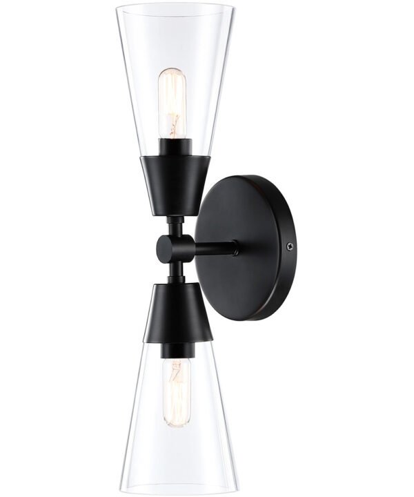 Carlino Double Conical Clear Glass Black Wall Sconce