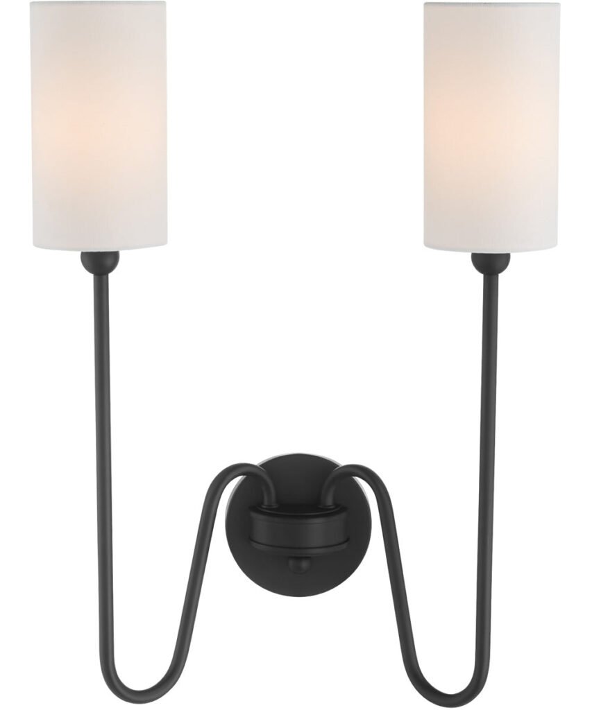 Omodos Double Arm White Shade Matte Black Wall Sconce – image 2