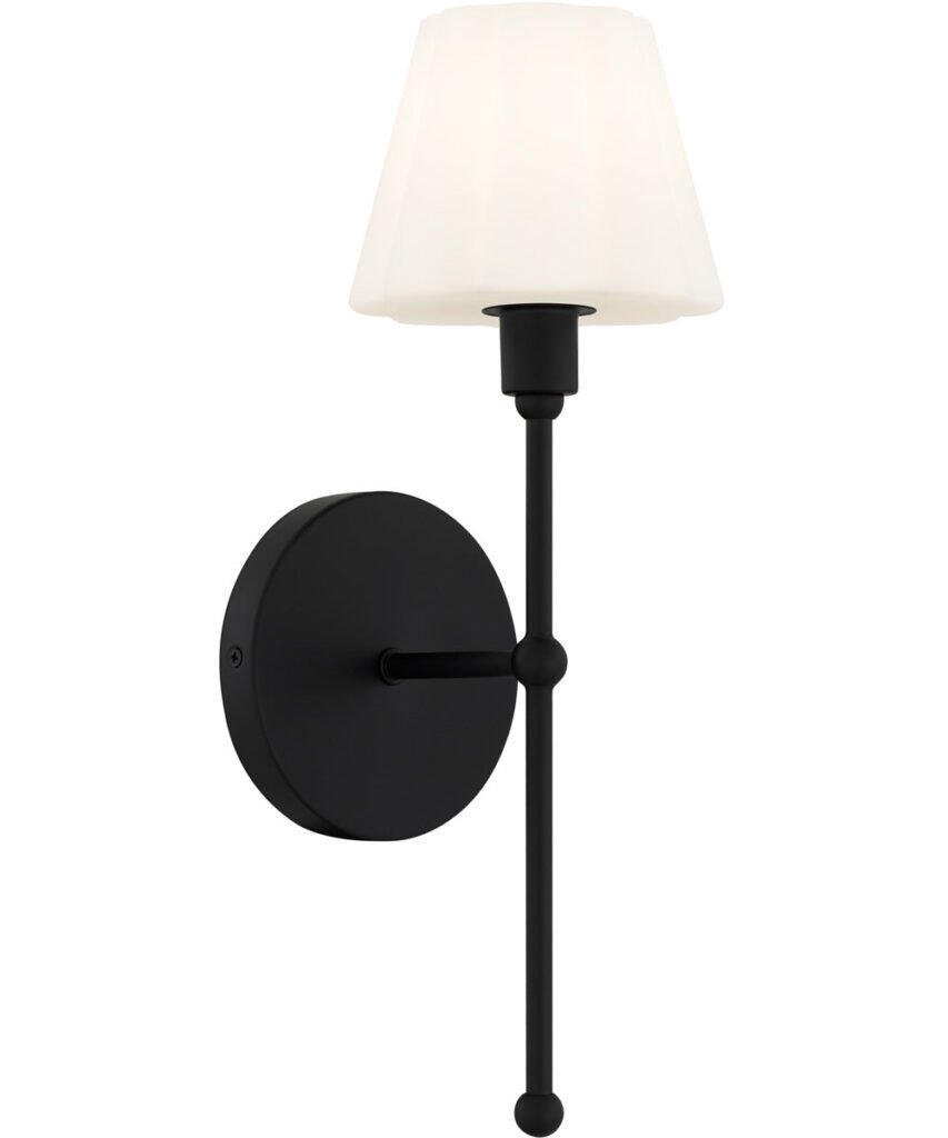 Melides Slim Body Etched Opal Glass Matte Black Wall Sconce