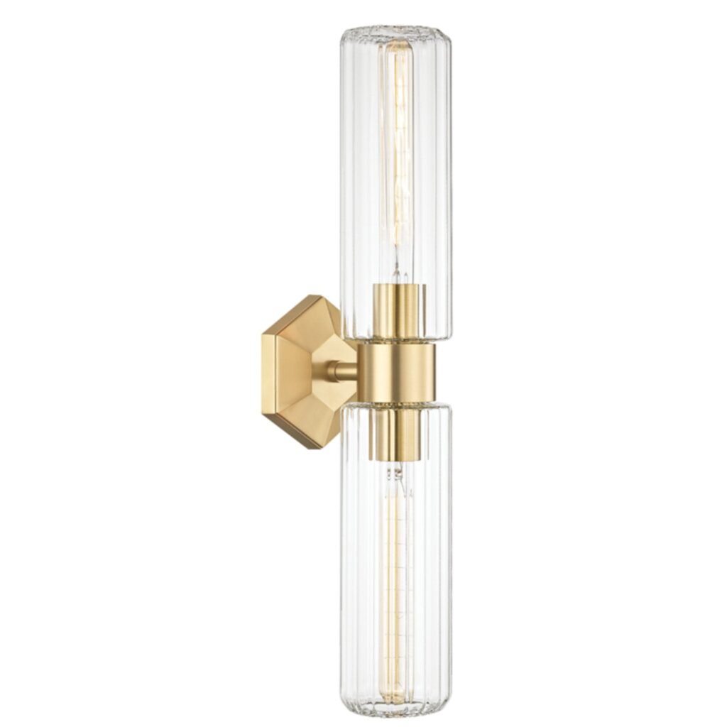 Torgiano Double Cylinder Glass Vertical Brass Wall Sconce