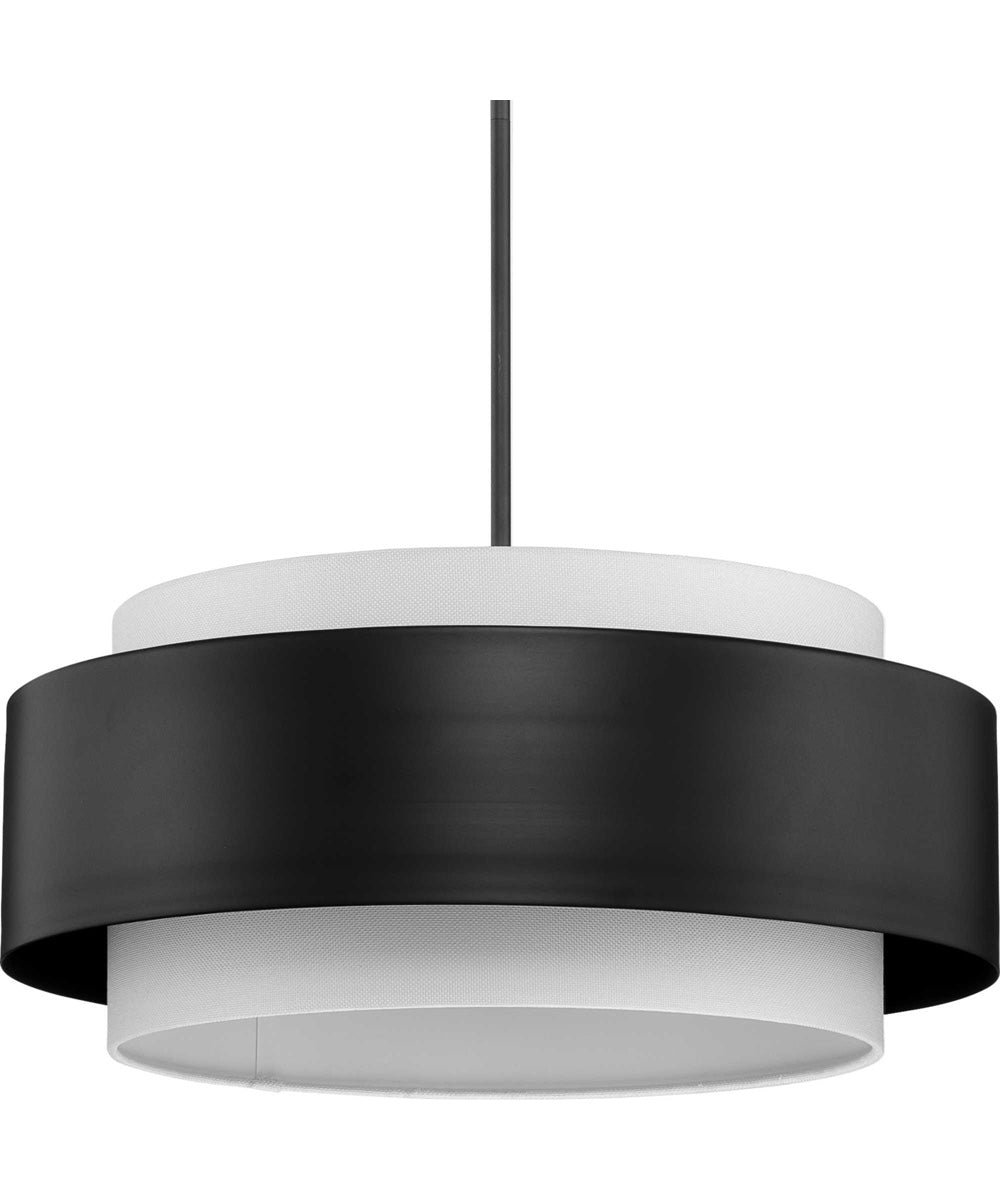 Lescala Linen Shade Black Metal Drum Pendant