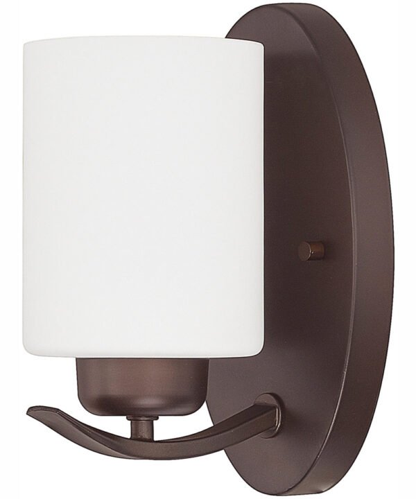 Volissos Curved Arm Opal Glass Cylinder Bronze Wall Sconce