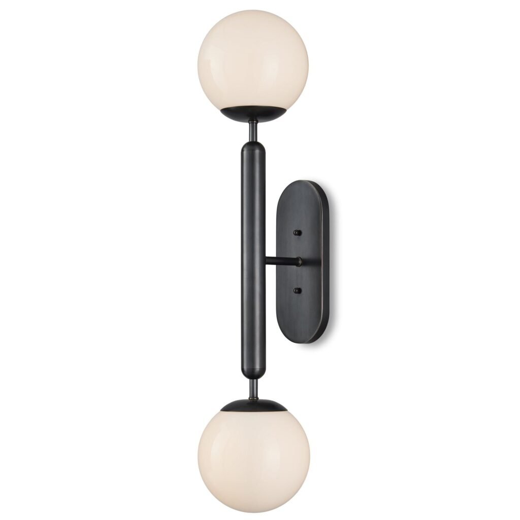Marsciano Double Glass Globe Vertical Bronze Wall Sconce
