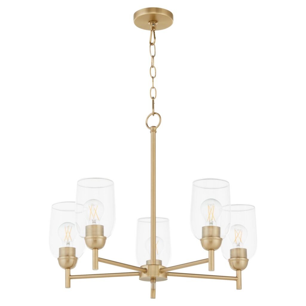 Santanyi Antiqued Brass Clear Glass Five Arm Chandelier