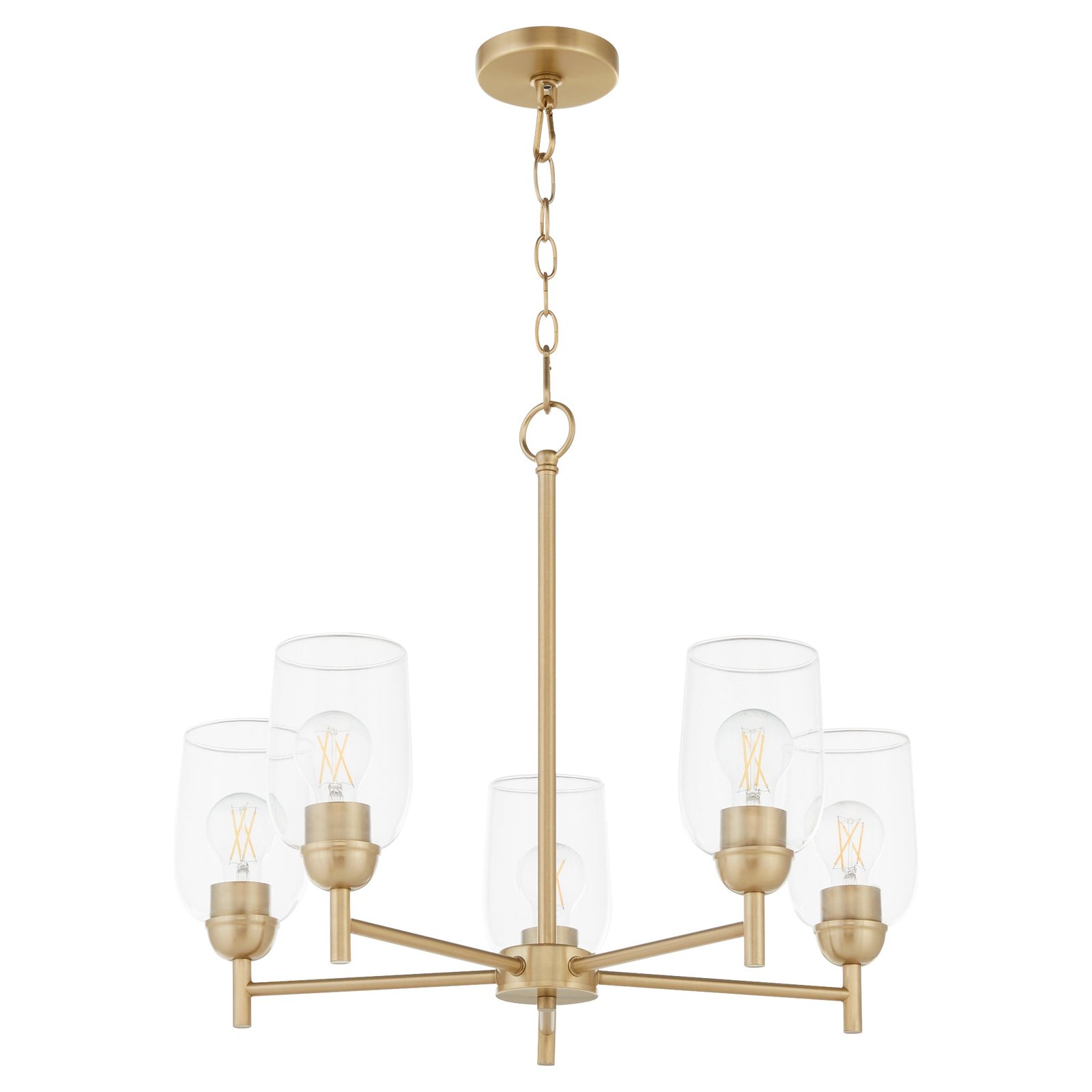 Santanyi Antiqued Brass Clear Glass Five Arm Chandelier