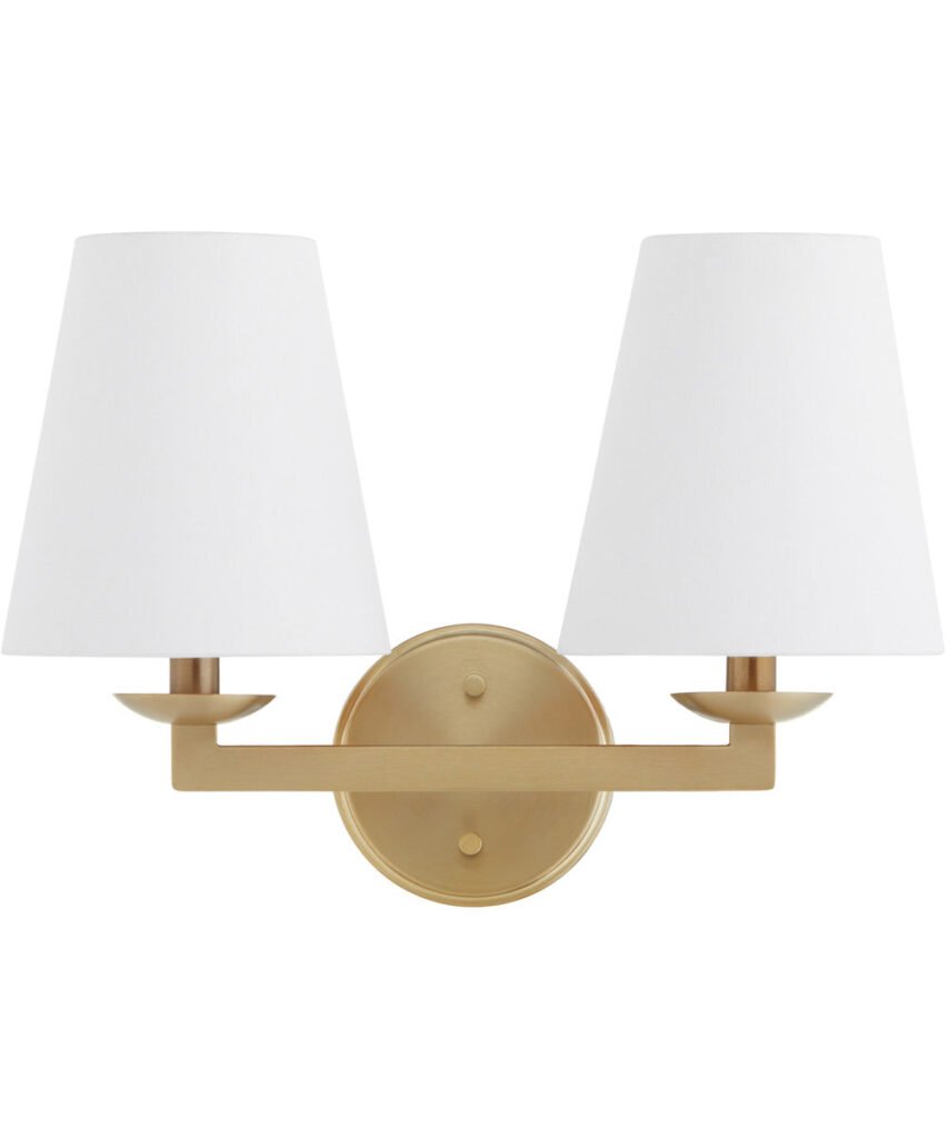 Chamezi Double Arm White Shade Antiqued Brass Wall Sconce