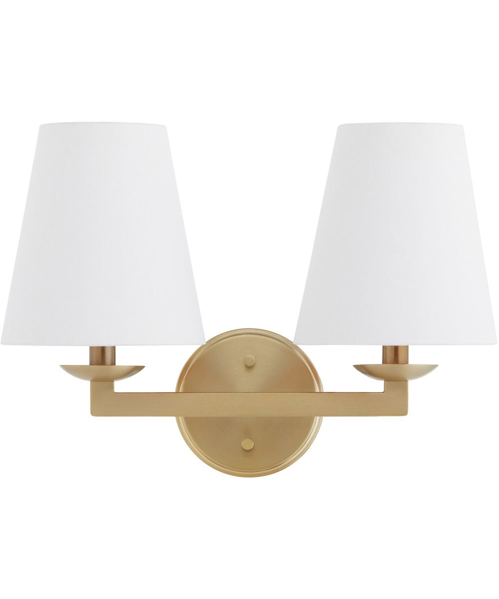 Chamezi Double Arm White Shade Antiqued Brass Wall Sconce