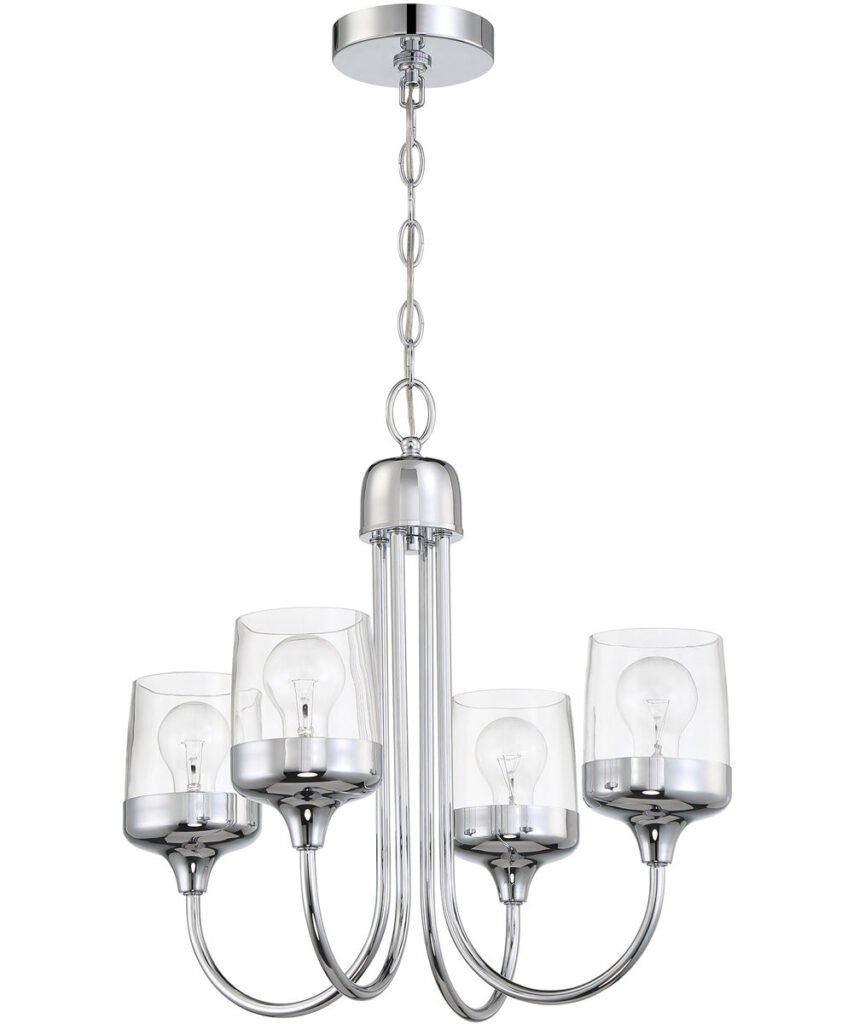 Unije Chrome Clear Glass Four Arm Chandelier