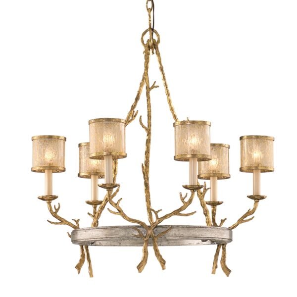 Lekeitio Gold Leaf Glass Six Arm Chandelier