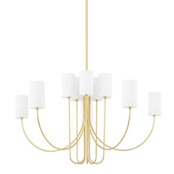 Korca Linen Shade Ten Arm Brass Chandelier