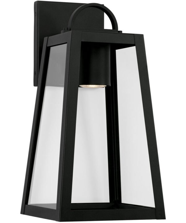 Thymiana Trapezoid Glass Compact Black Lantern Outdoor Wall Light