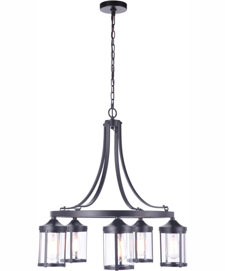 Antignano Clear Glass Black Iron Five Arm Chandelier – image 2
