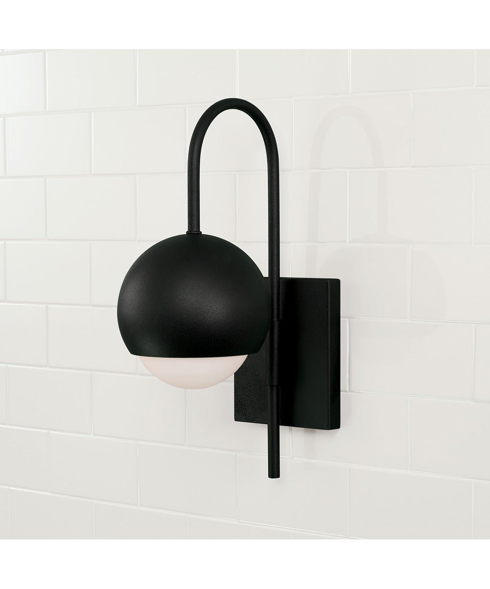 Avdou Curled Arm White Globe Glass Black Wall Sconce – image 2