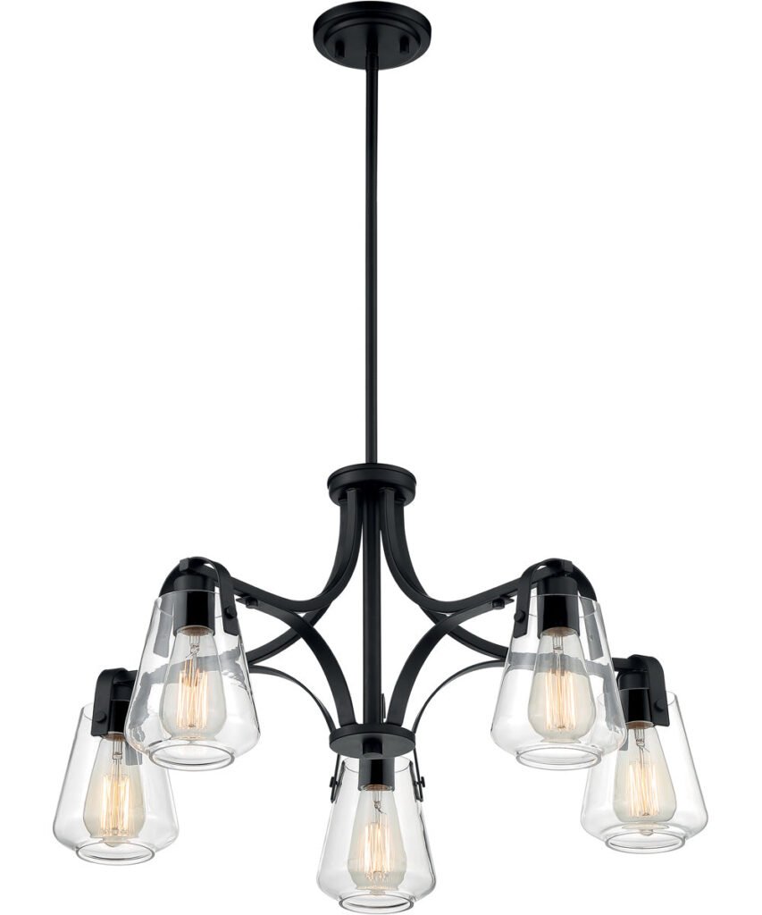 Prades Clear Glass Matte Black Chandelier