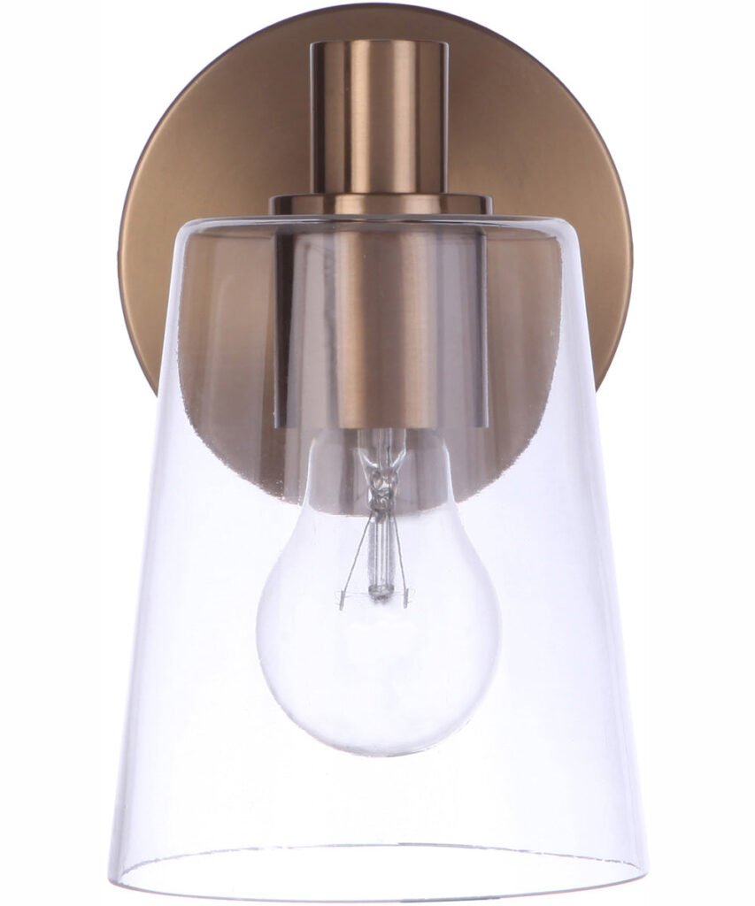 Casalvelino Satin Brass Short Arm Conical Glass Wall Sconce – image 2