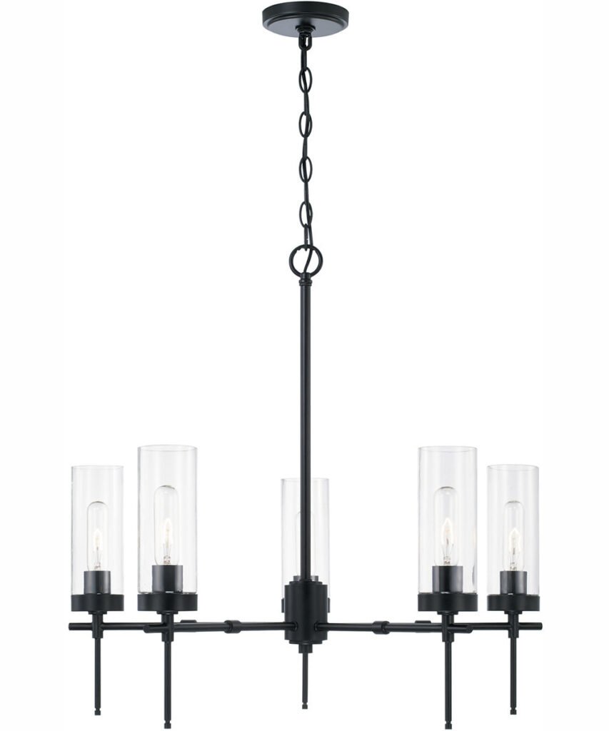 Zejtun Clear Cylinder Glass Black Chandelier