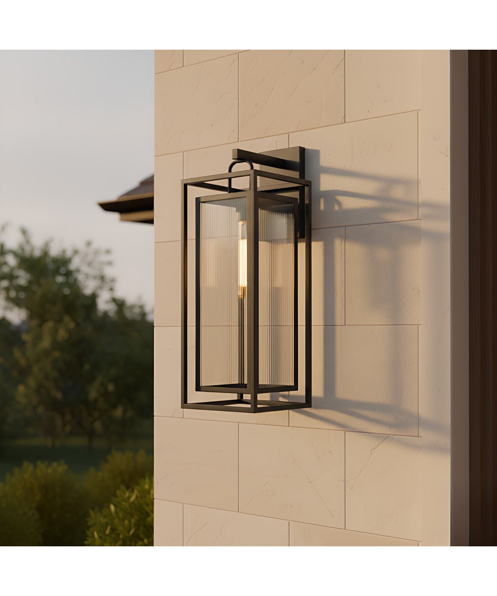 Setúbal Long Cage Bevelled Glass Matte Black Lantern Outdoor Wall Light – image 2