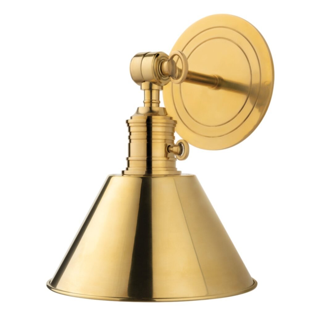 Piódão Conical Metal Hood Antiqued Brass Wall Sconce