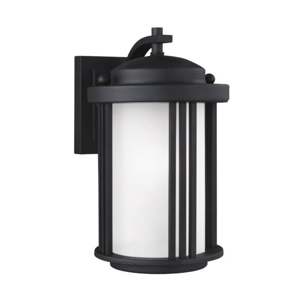 Garaguso Small Cylinder Etched Glass Black Outdoor Wall Light