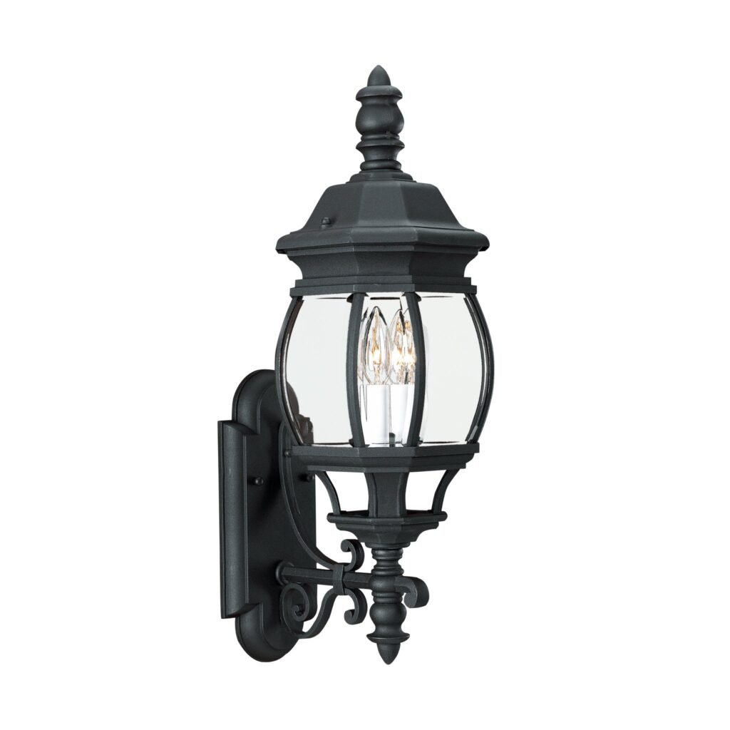 Stigliano Tail Two Candle Bevelled Glass Black Lantern Outdoor Wall Light